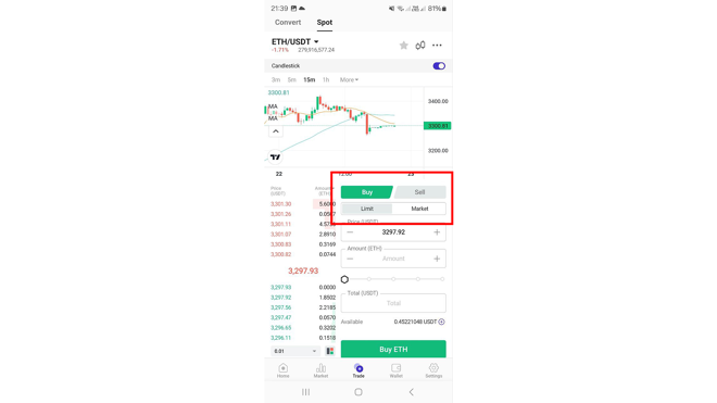 Order types on ProBit Global Mobile