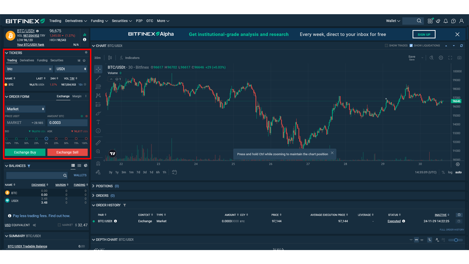 Inserire un ordine su Bitfinex