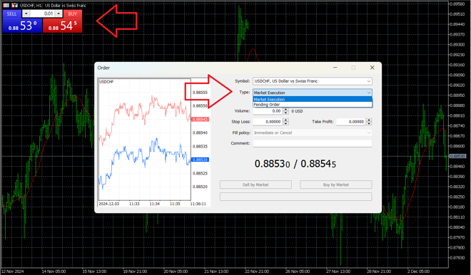 MetaTrader 5’s order placing screen 