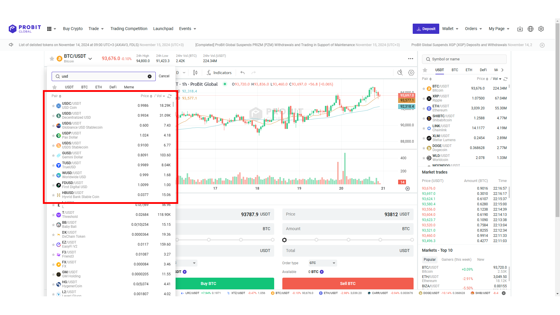 Stablecoin su ProBit Global