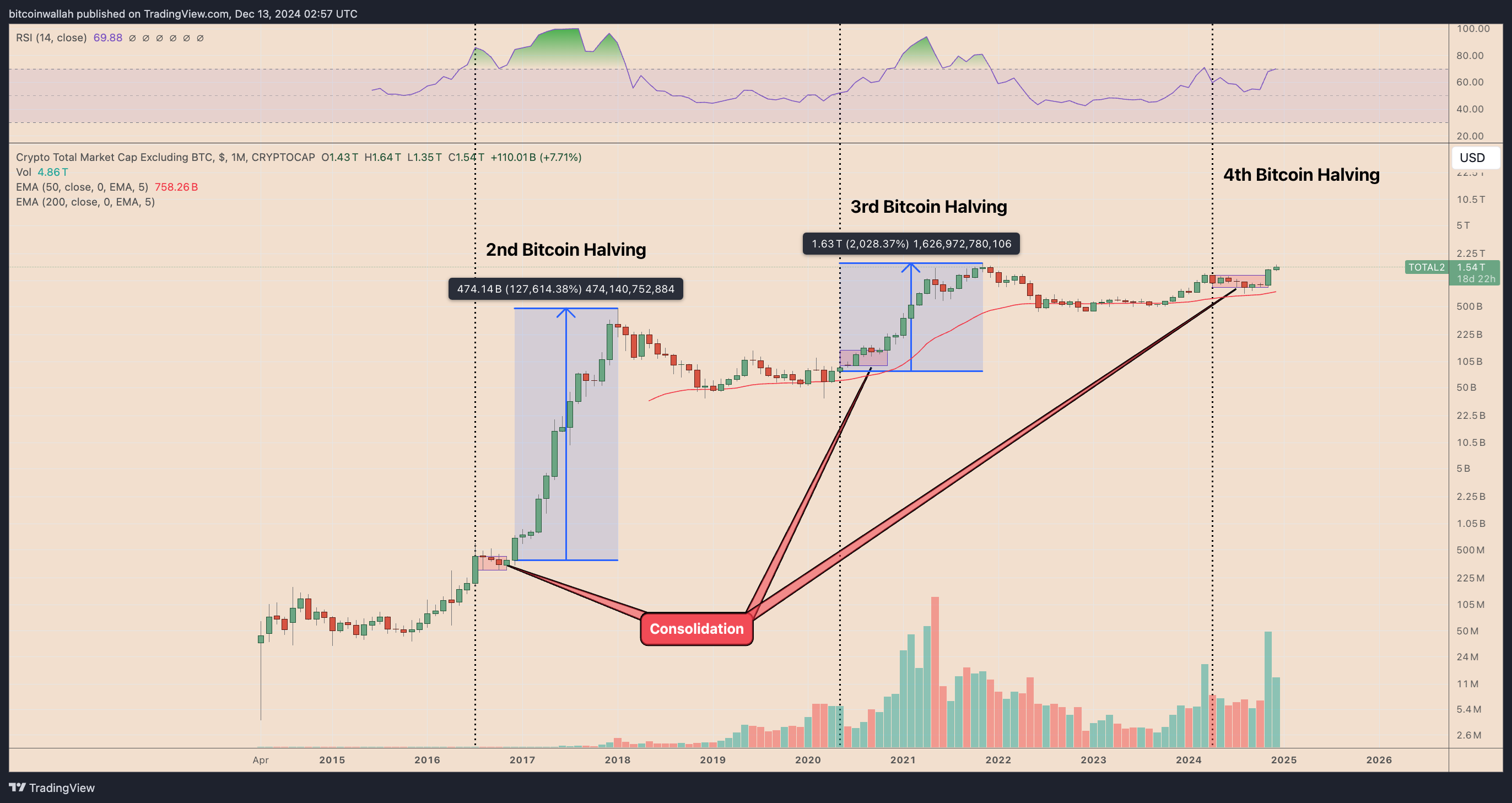 Crypto market (excluding BTC) monthly chart