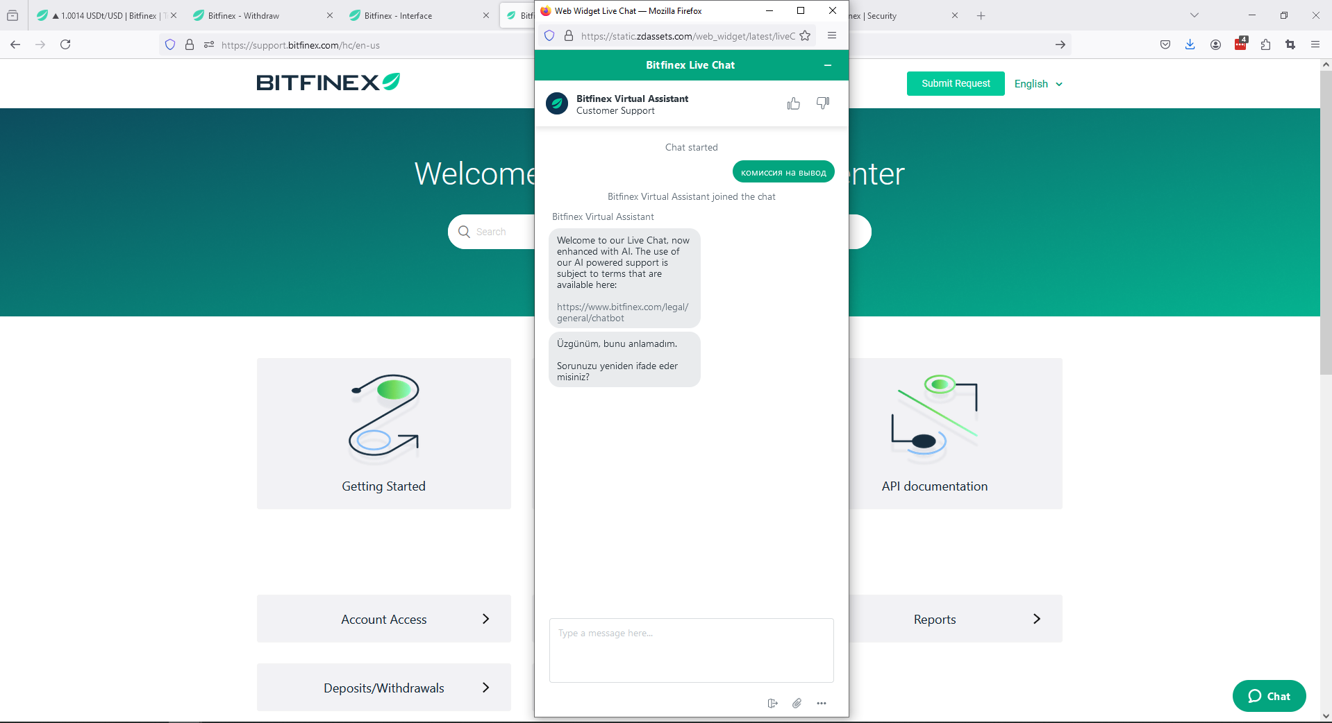 Il chatbot su Bitfinex