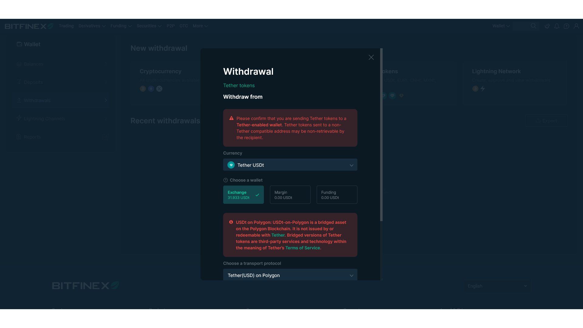 La procedura di prelievo su Bitfinex