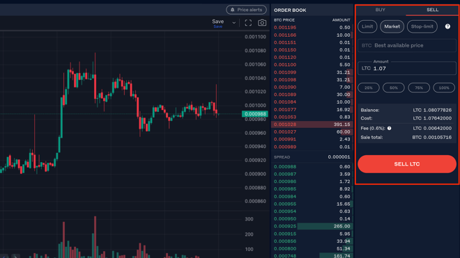 Converting LTC to BTC at market price