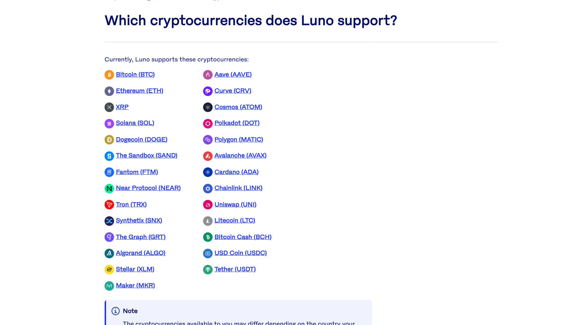 Le criptovalute disponibili sull’exchange Luno