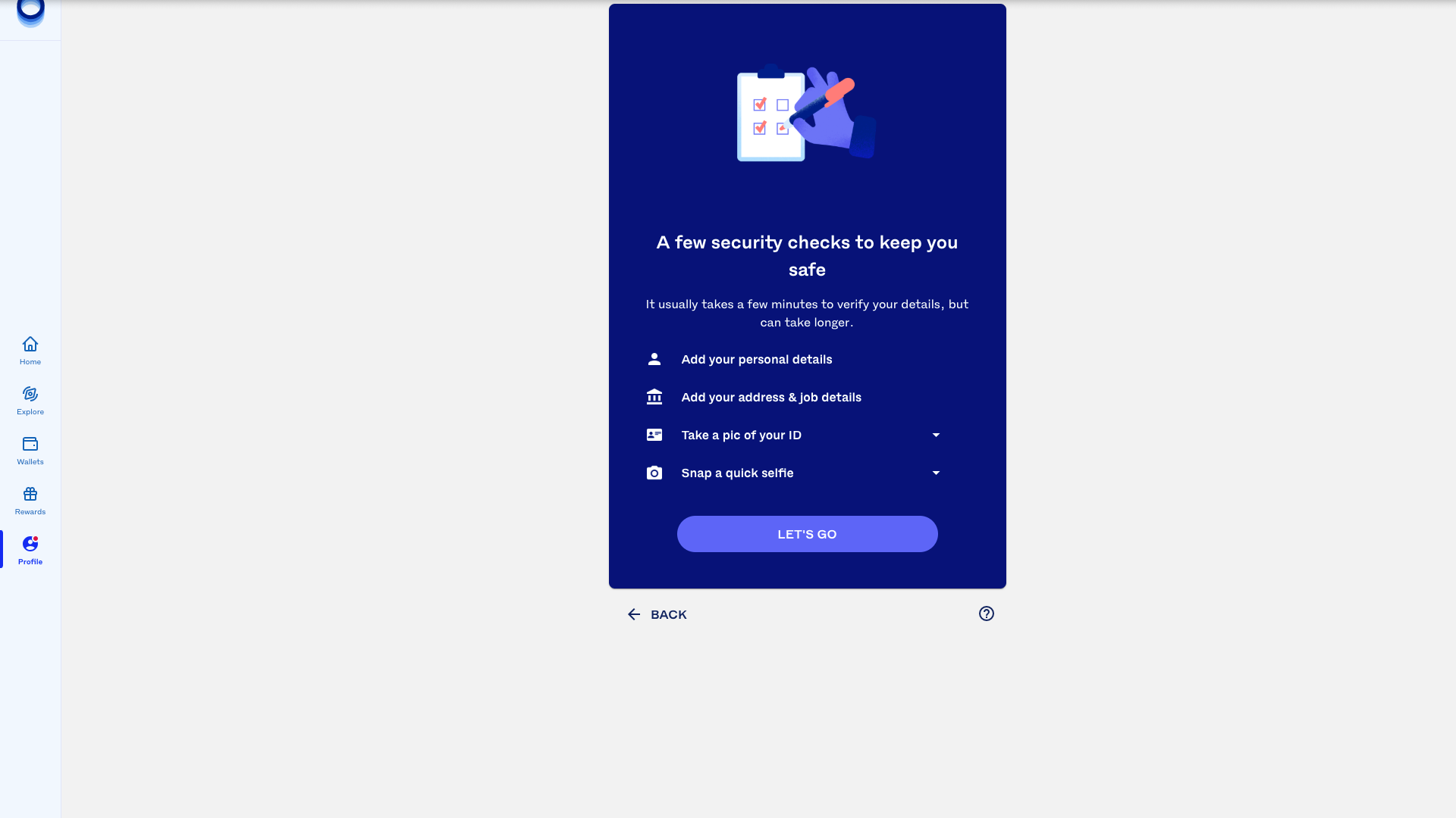 La prima pagina della procedura KYC