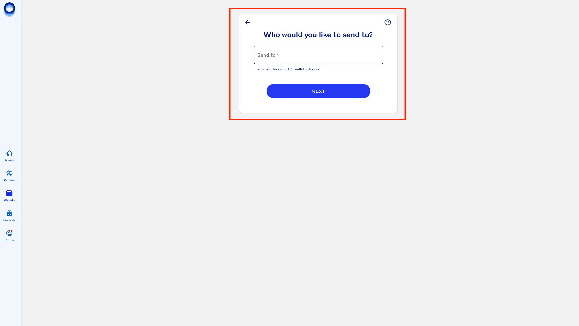Interfaccia di prelievo in criptovalute di Luno