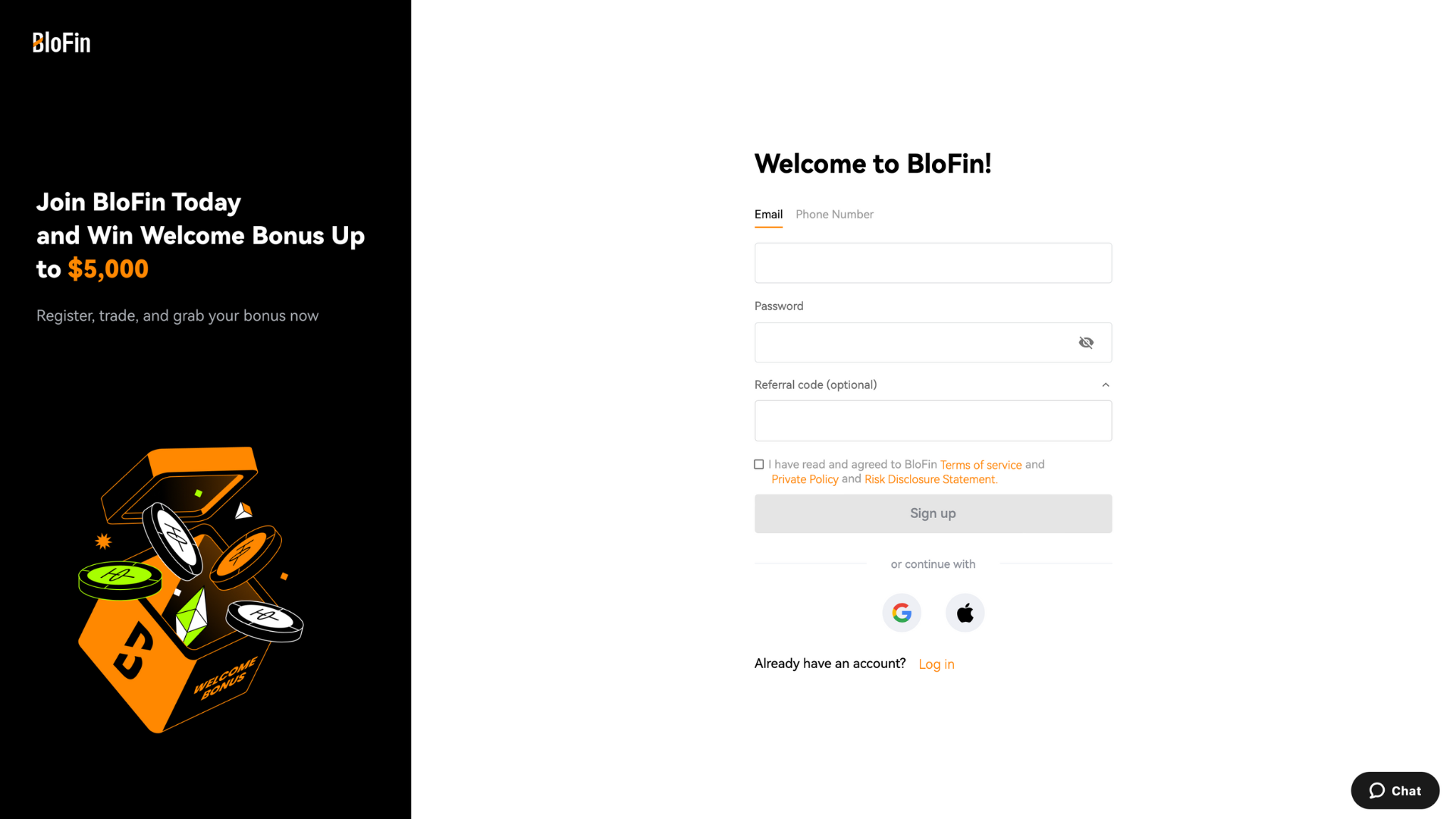 BloFin Sign-up Page