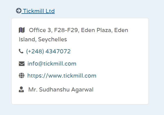 Tickmill Limited’s licensing info at fsaseychelles.sc