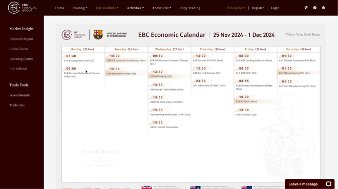 EBC economic calendar