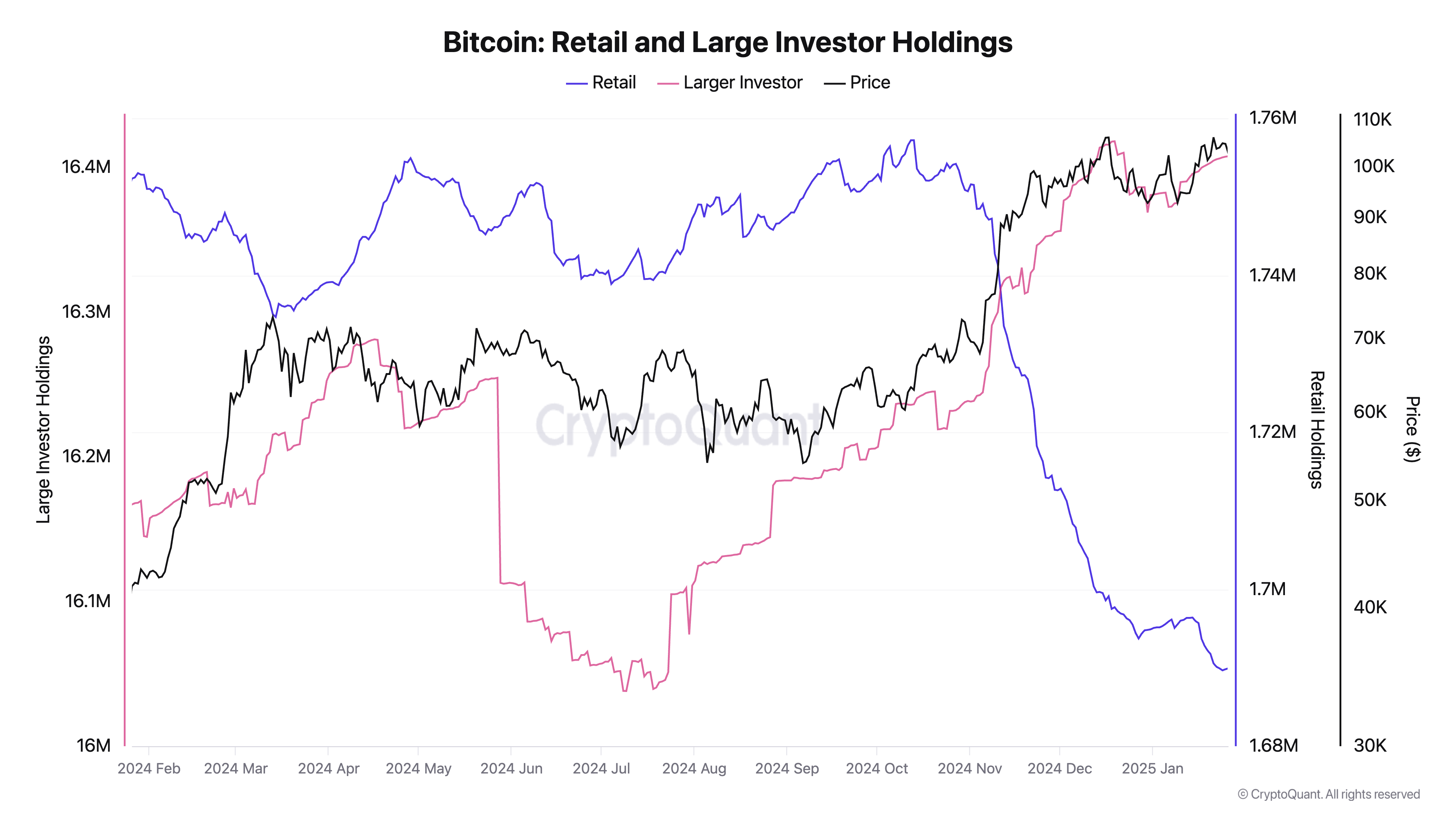 Bitcoin retail and institutional investors holdings