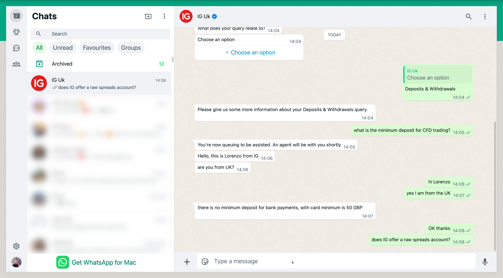 IG Support via WhatsApp
