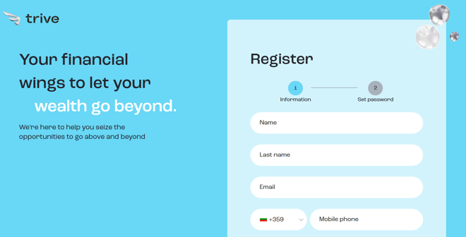 Trive’s account registration form