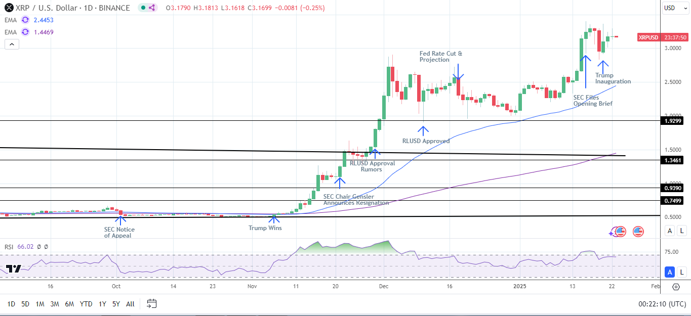 XRP Daily Chart affirms bullish price signals.