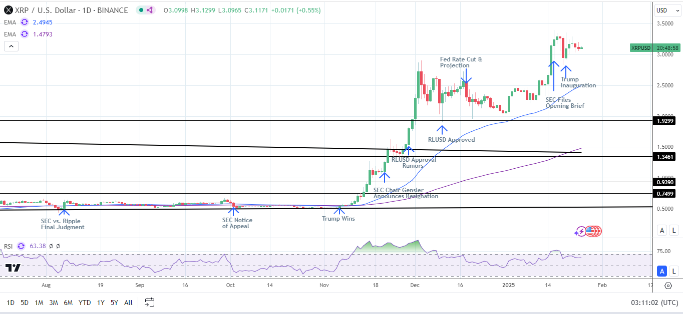 XRP Daily Chart affirms bullish price signals.