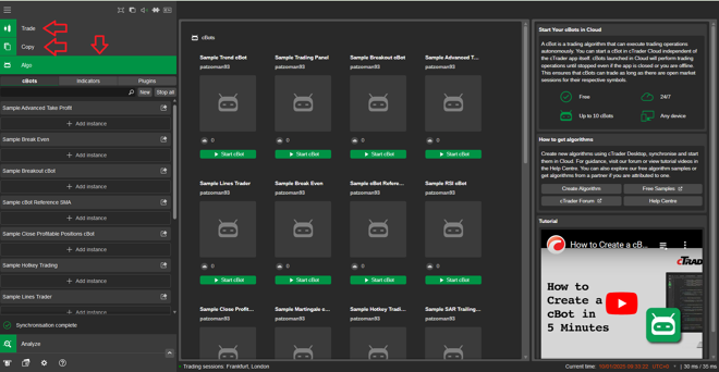 cTrader’s automated trading mode