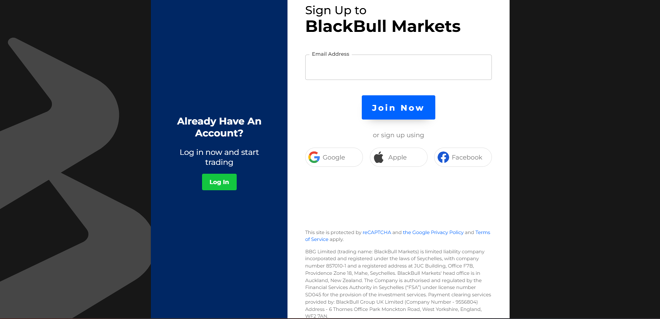 BlackBull Markets’ account registration form