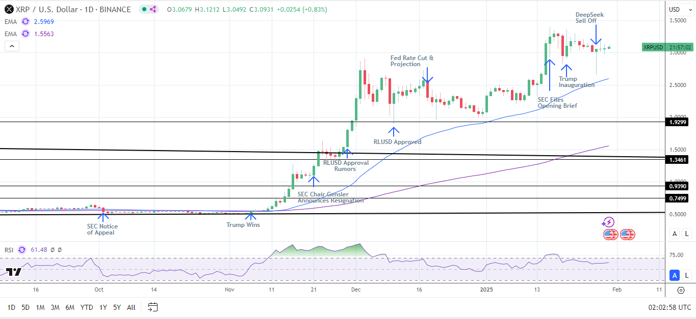 XRP Daily Chart affirms bullish price signals.