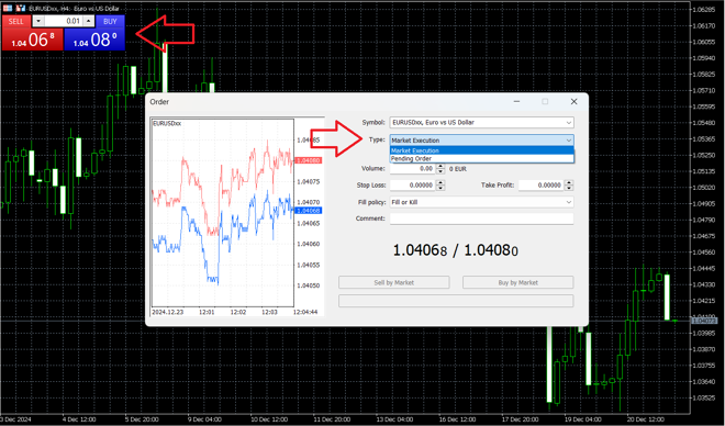 MetaTrader 5’s order placing screen