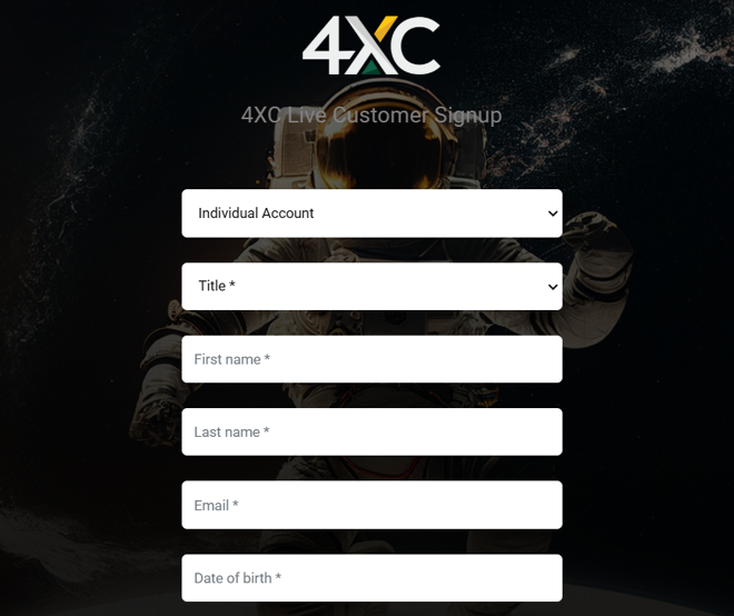 4XC’s account registration form