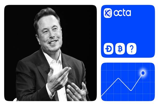 Elon Musk and Octa broker logo. FX Empire