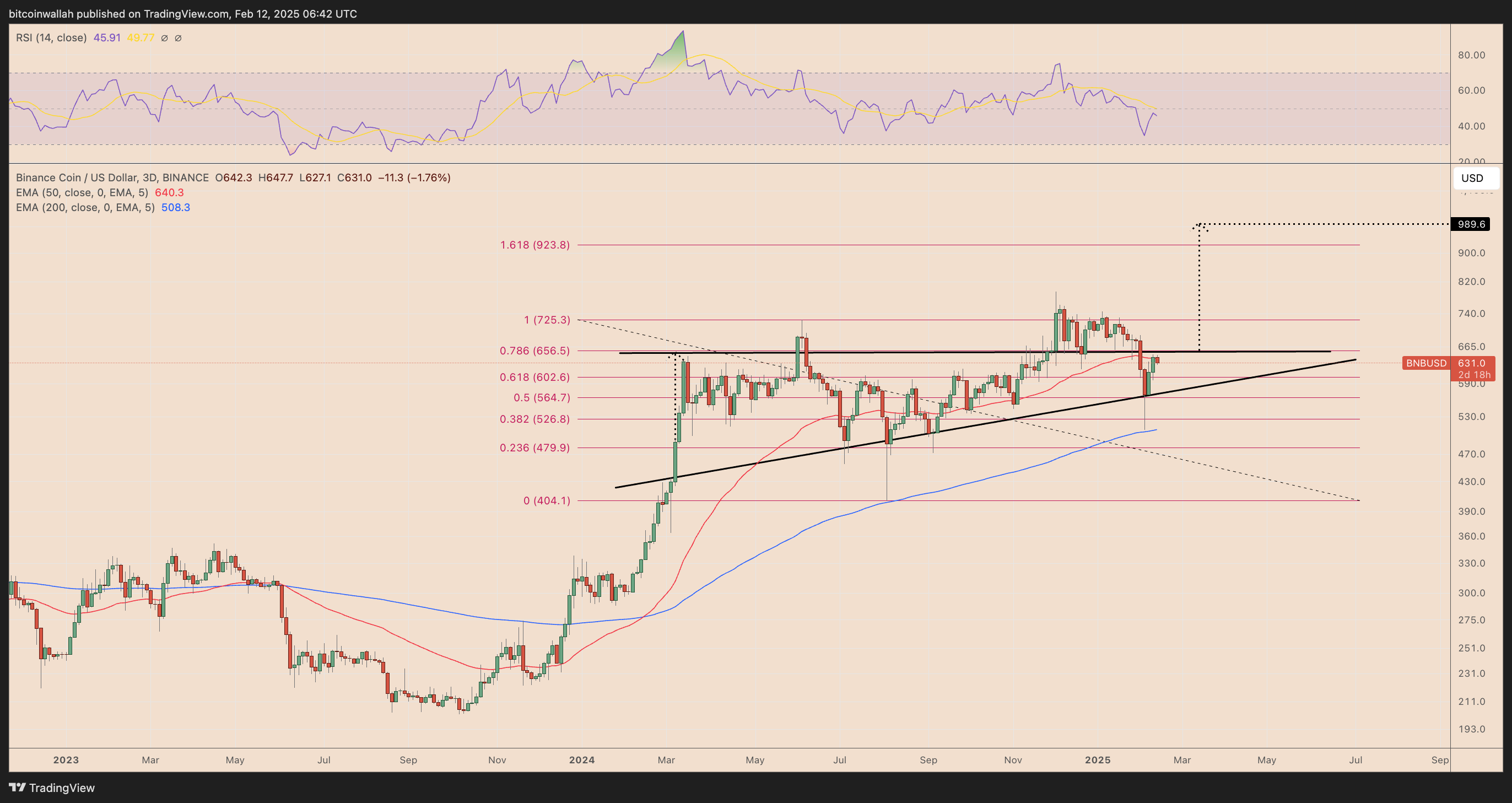 BNB/USD weekly price chart