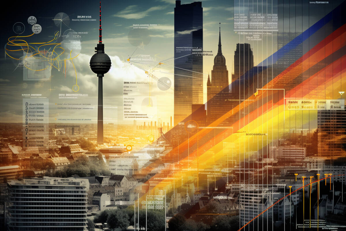 German city and flag digital painting. FX Empire