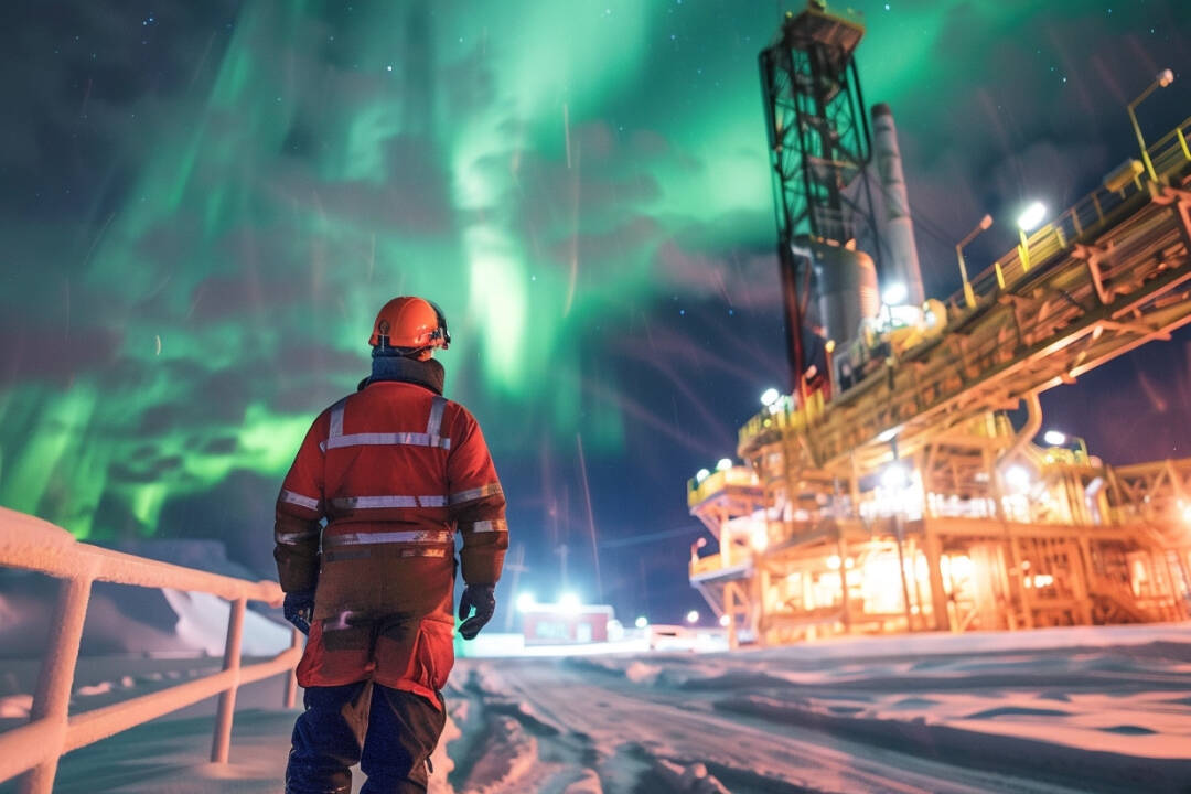 Natural gas plant and worker on winter. FX Empire