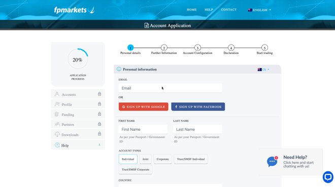 FP Markets account registration