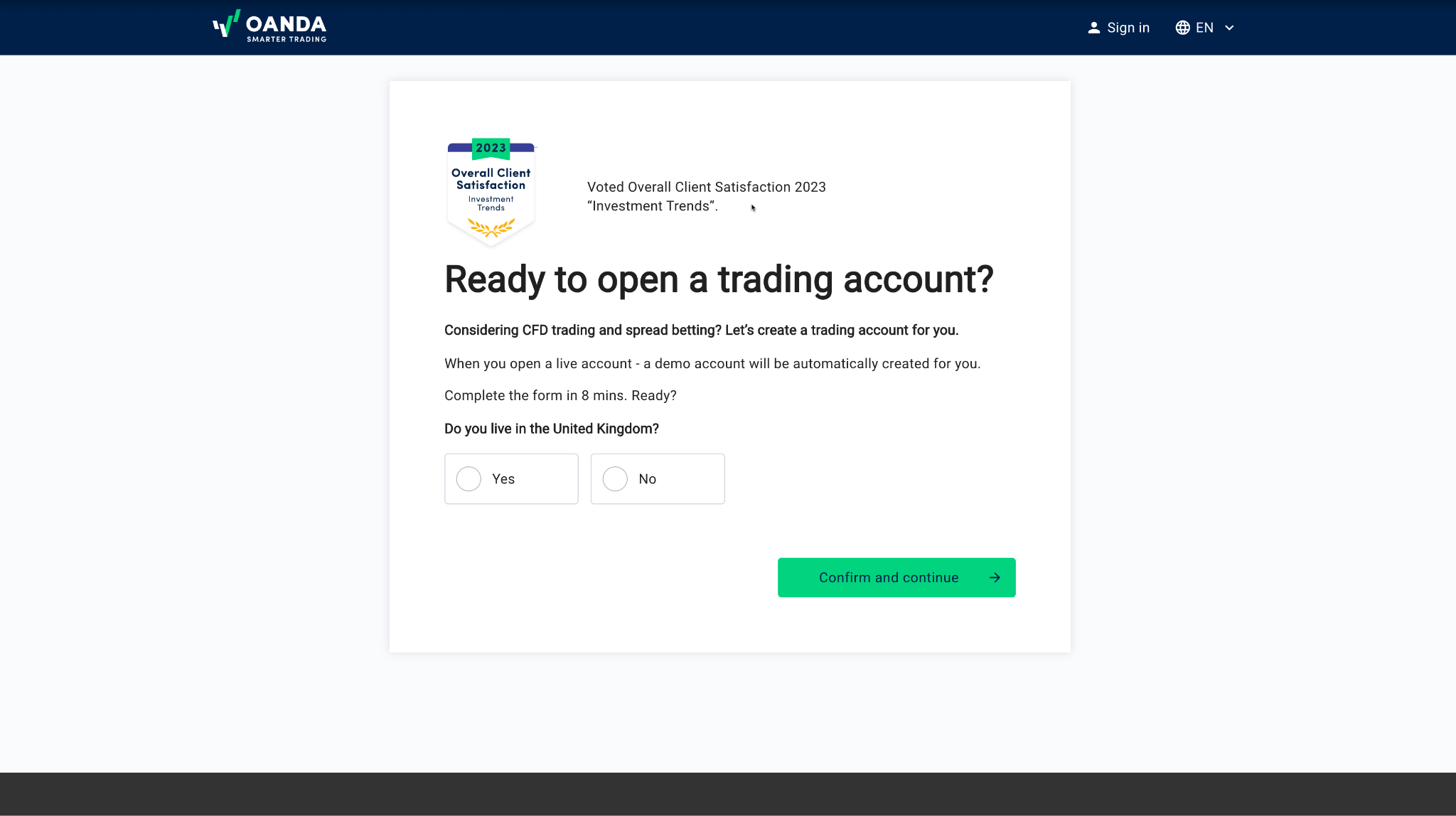 Account opening at OANDA
