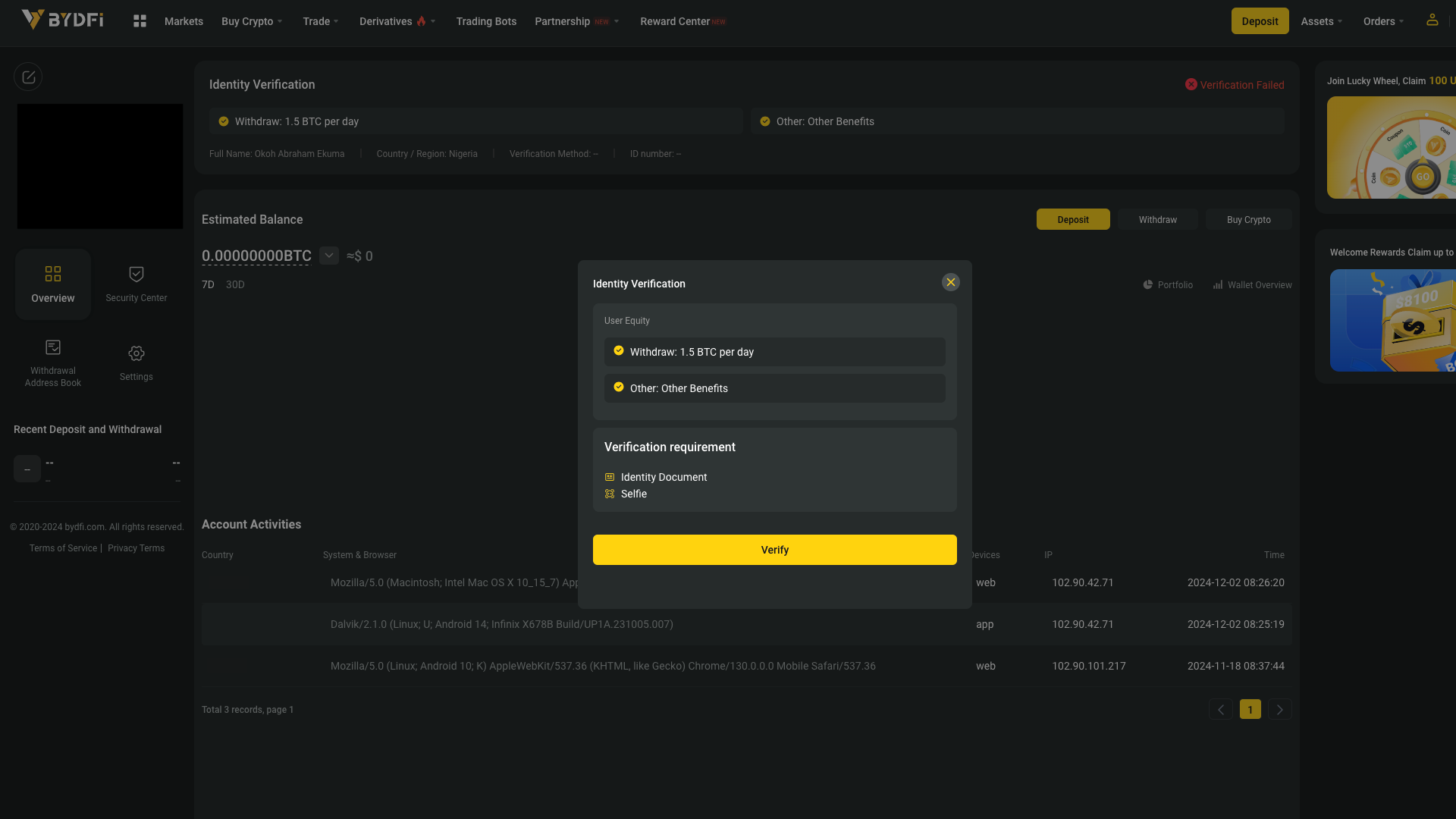 Verifica dell’identità su BYDFi