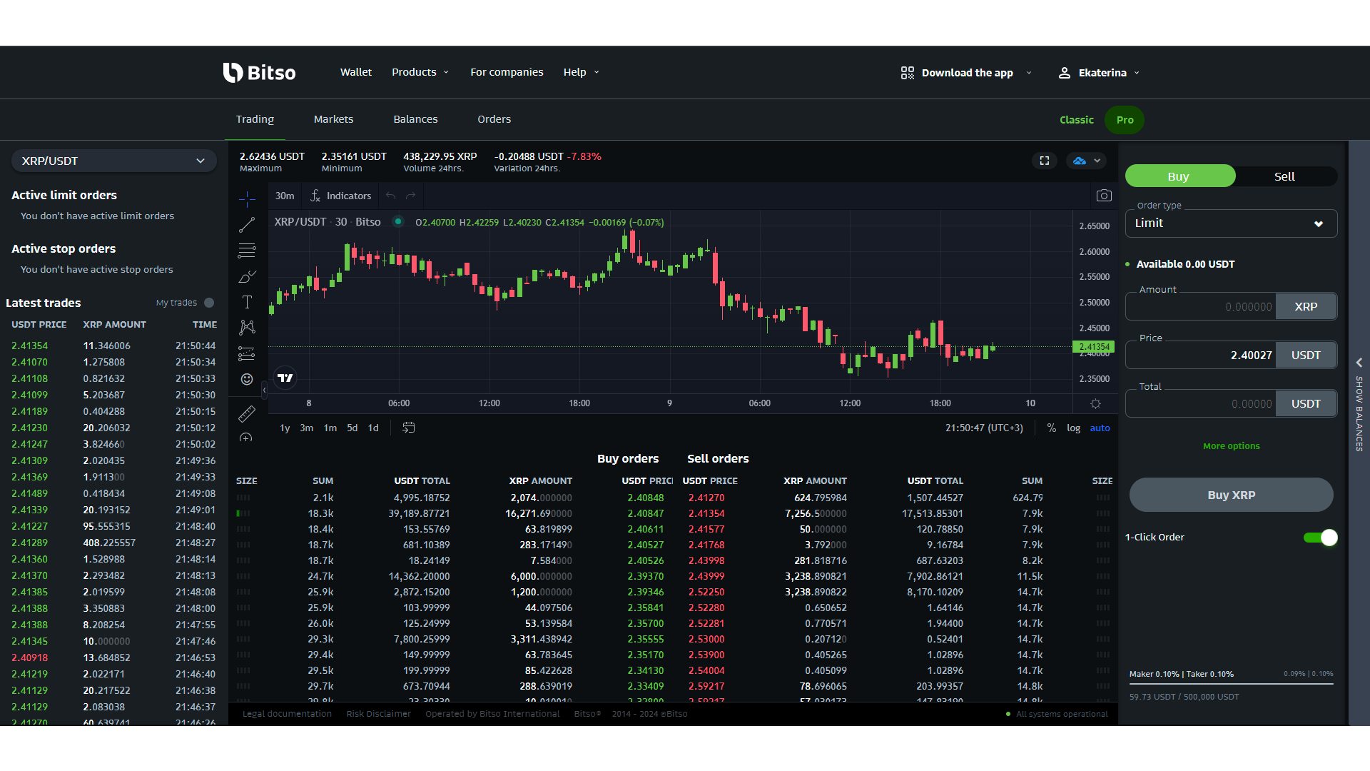 Interfaccia di trading Bitso Exchange