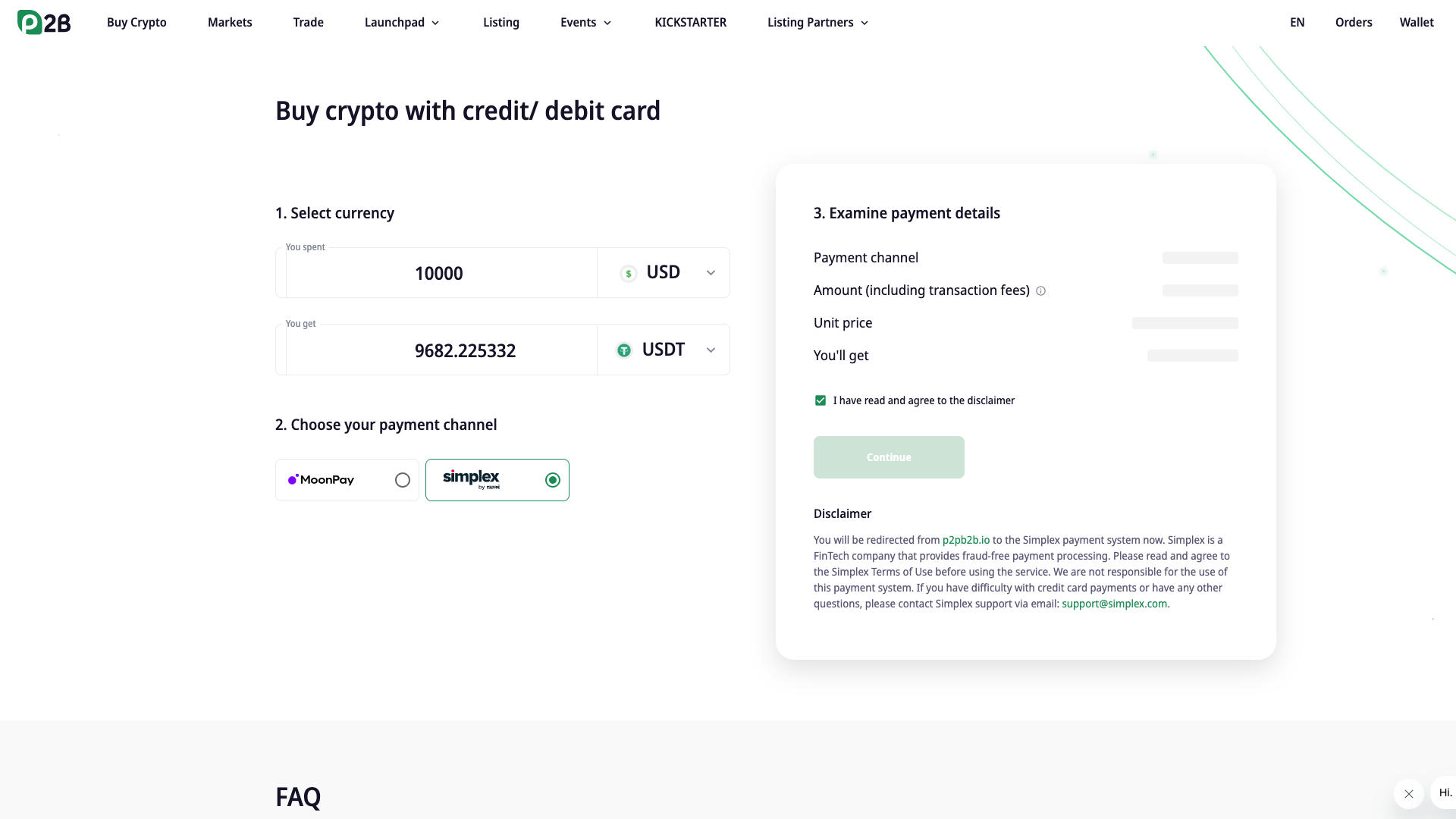 Buying crypto with credit or debit cards at P2B