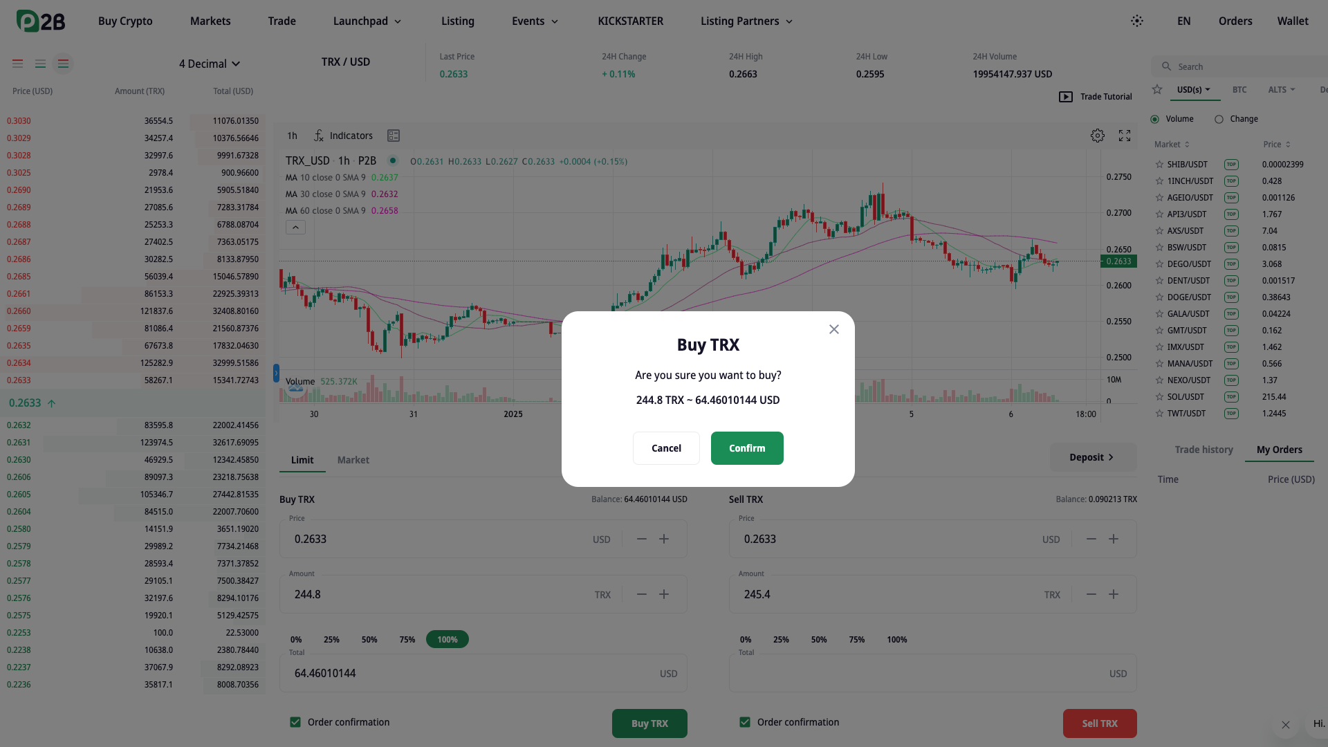 Converting USD to TRX with Limit Order