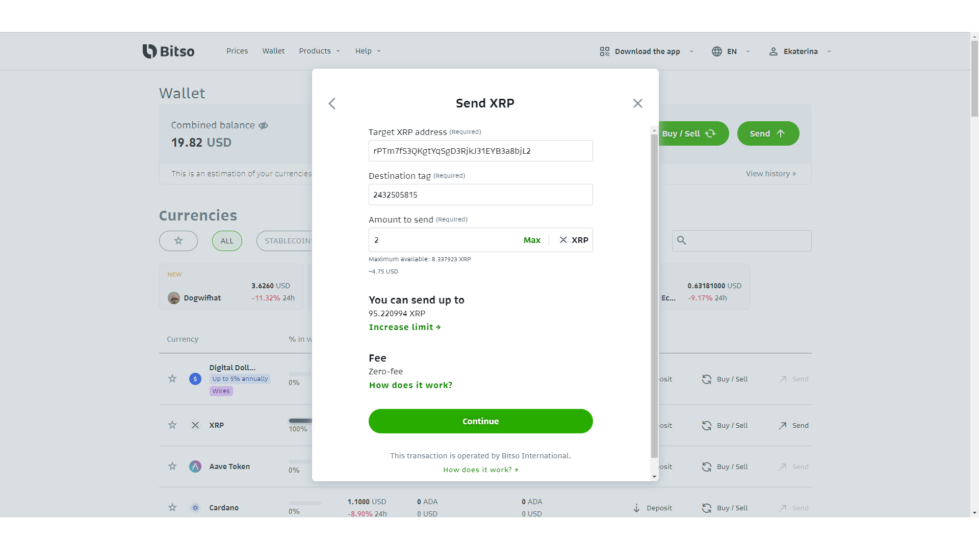 Crypto withdrawal process on Bitso
