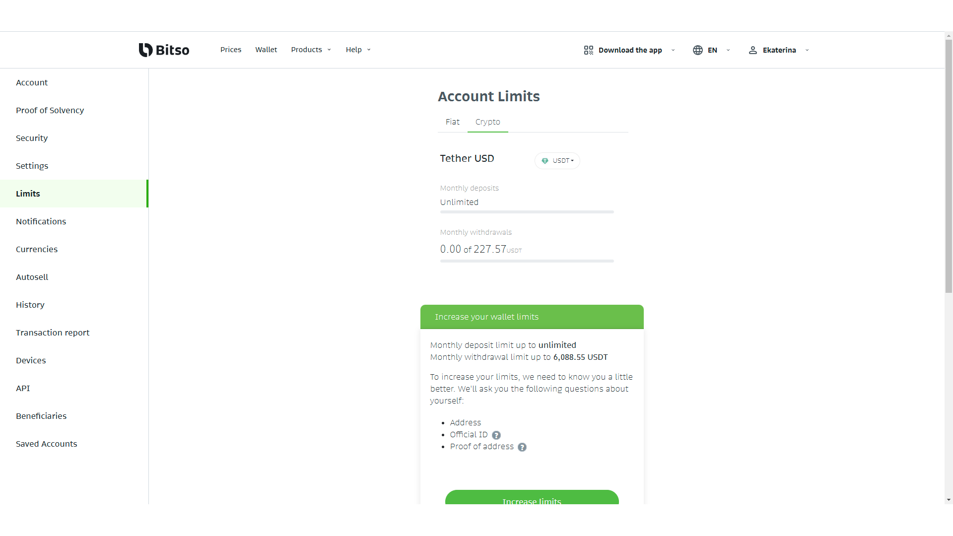 Limiti di deposito e prelievo per gli utenti non verificati su Bitso