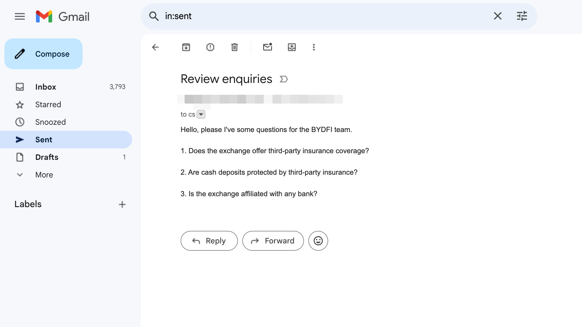 Email inviata al team BYDFi