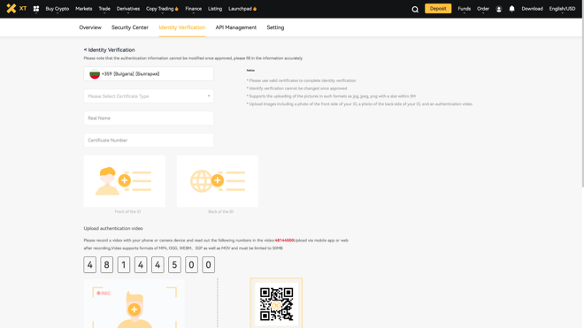 XT.com KYC Page