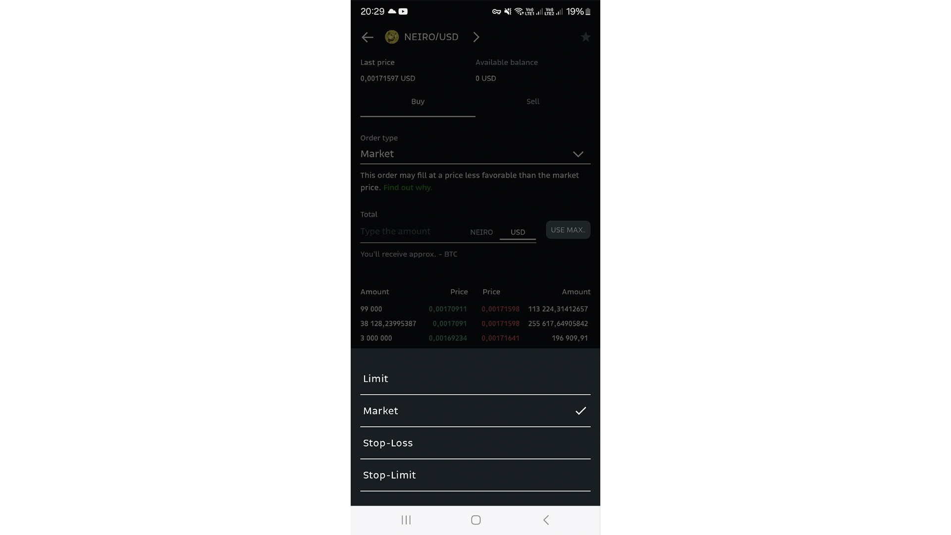 I tipi di ordine su Bitso Mobile