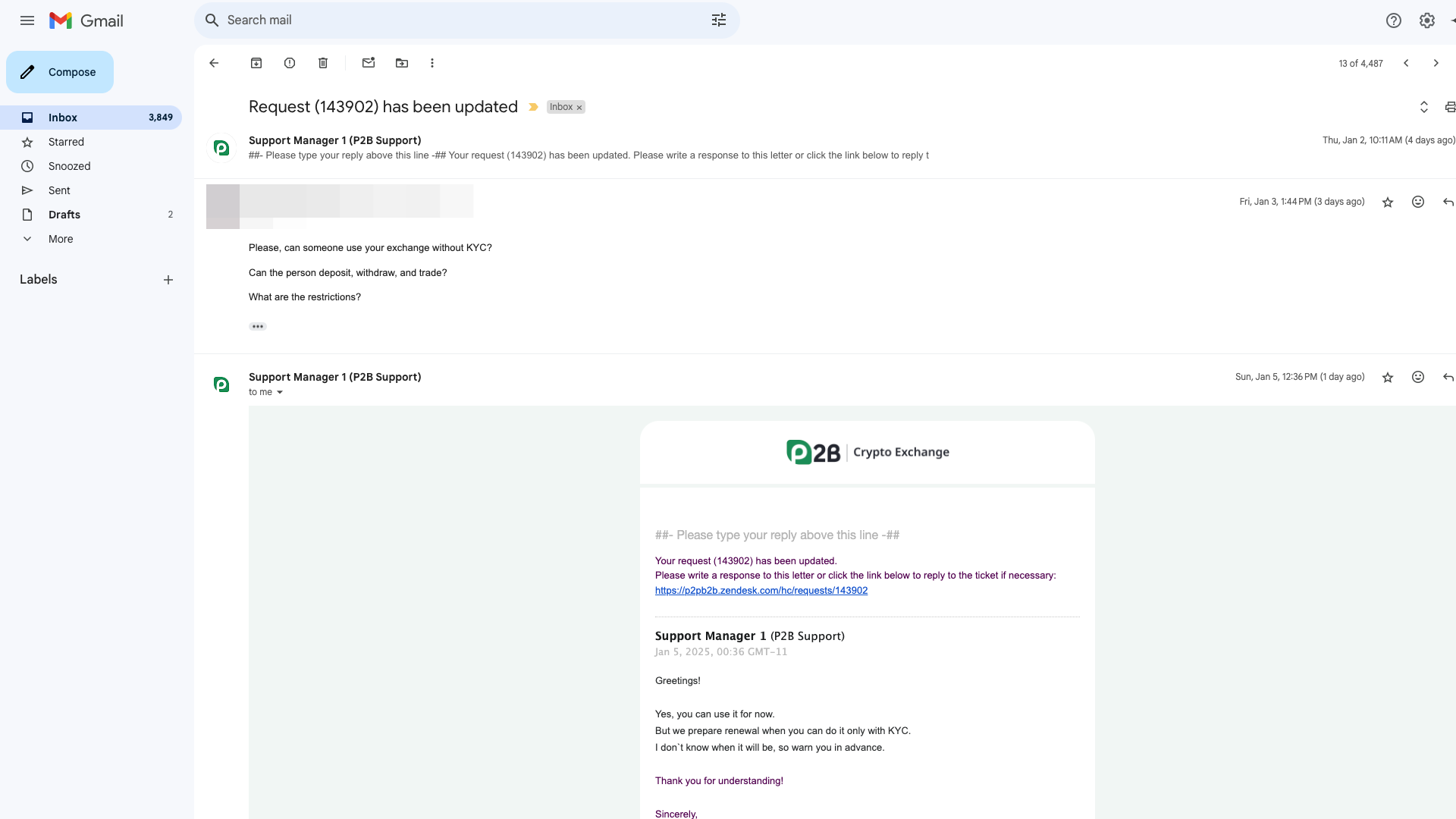 P2B email inquiry