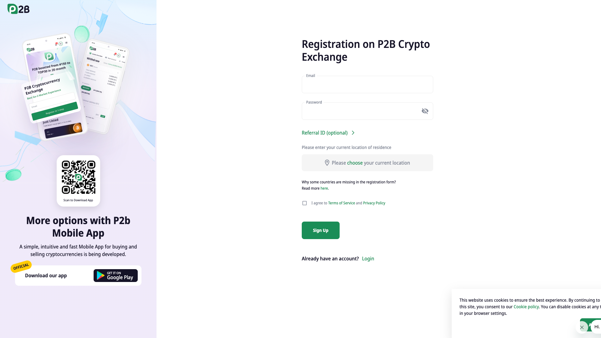 P2B Sign up