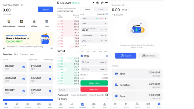 Tapbit mobile interface