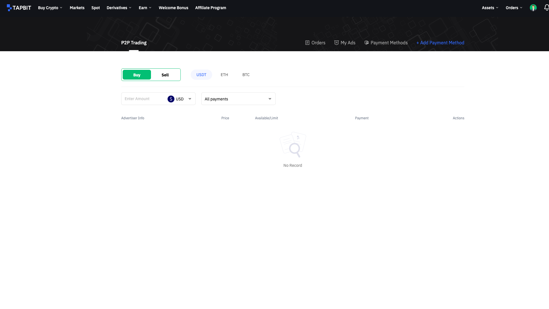 La piattaforma di trading P2P di Tapbit