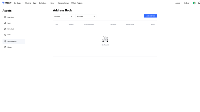 Tapbit Withdrawal trusted addresses