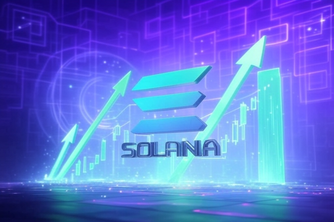 Solana and up arrows on trading chart. FX Empire