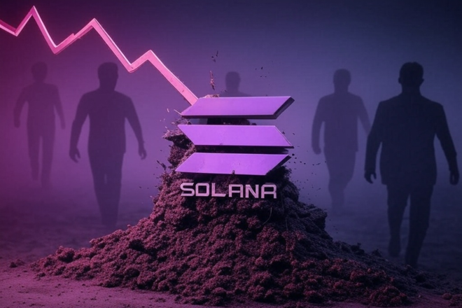 Solana logo and downwards chart. FX Empire