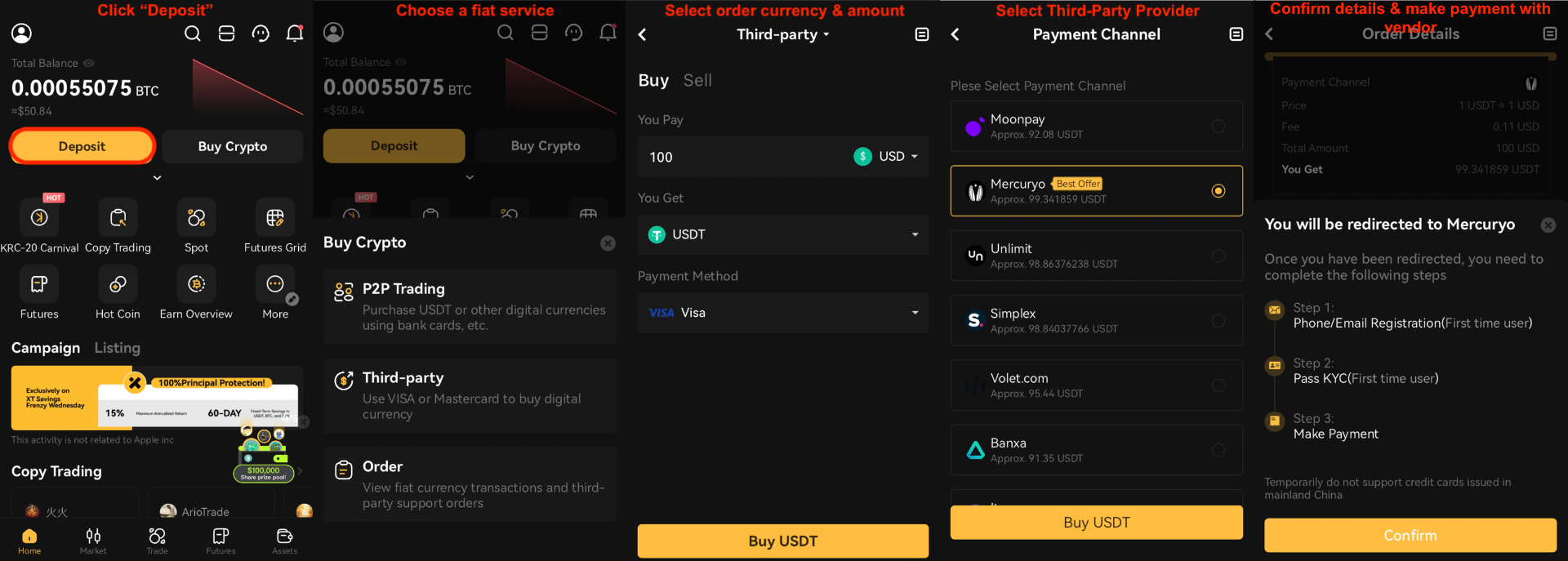 Initiating a Fiat Deposit via third-party Payment Providers