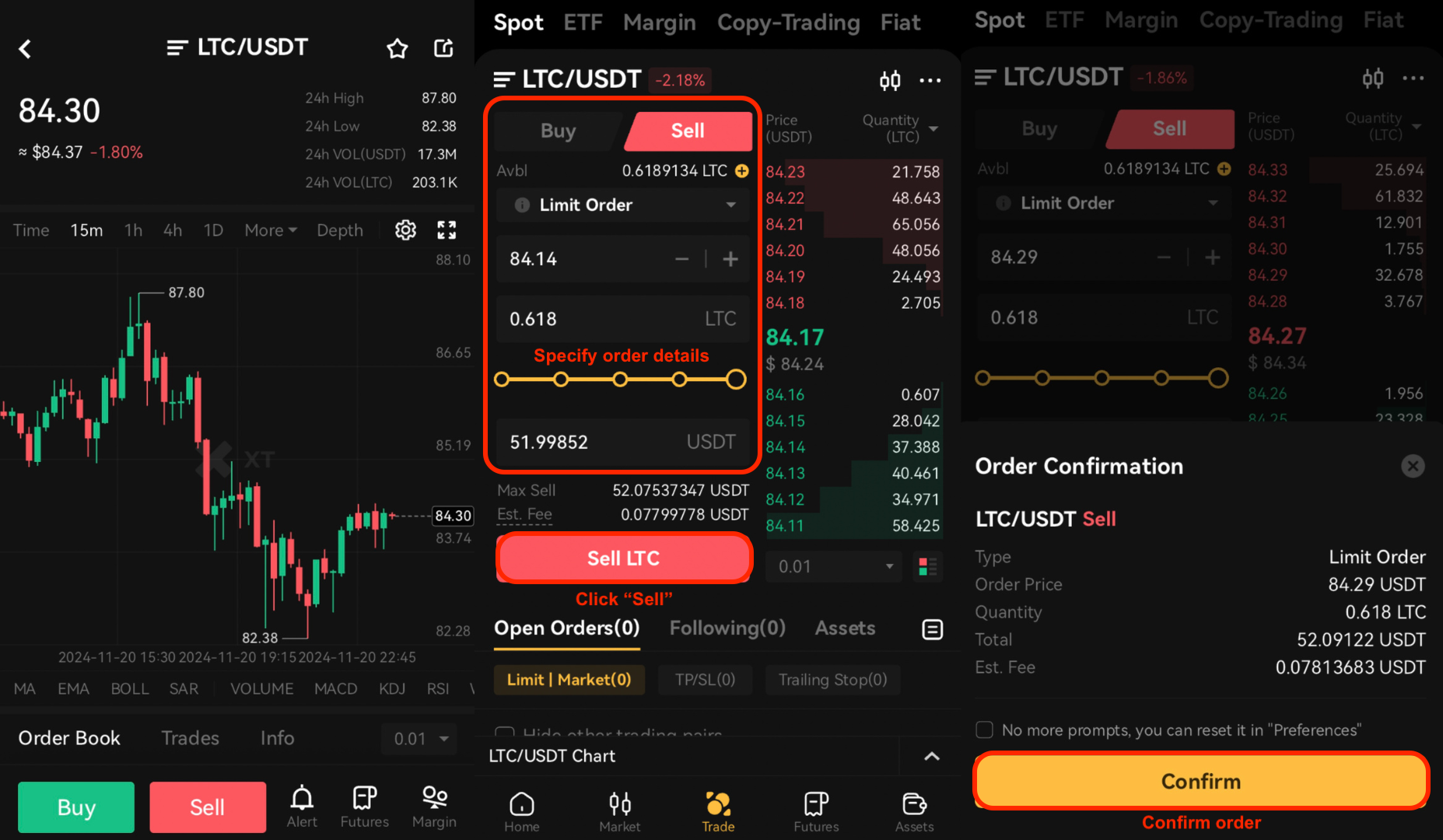 Executing Sell Orders on XT.com