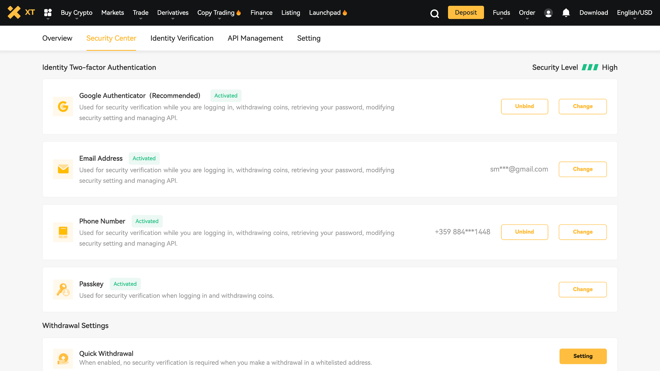 XT.com Security Settings