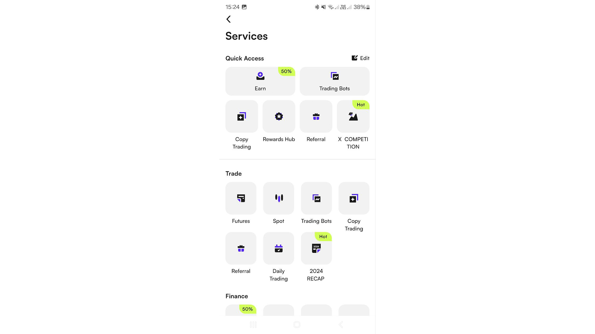 Tutti i servizi di CoinW Mobile